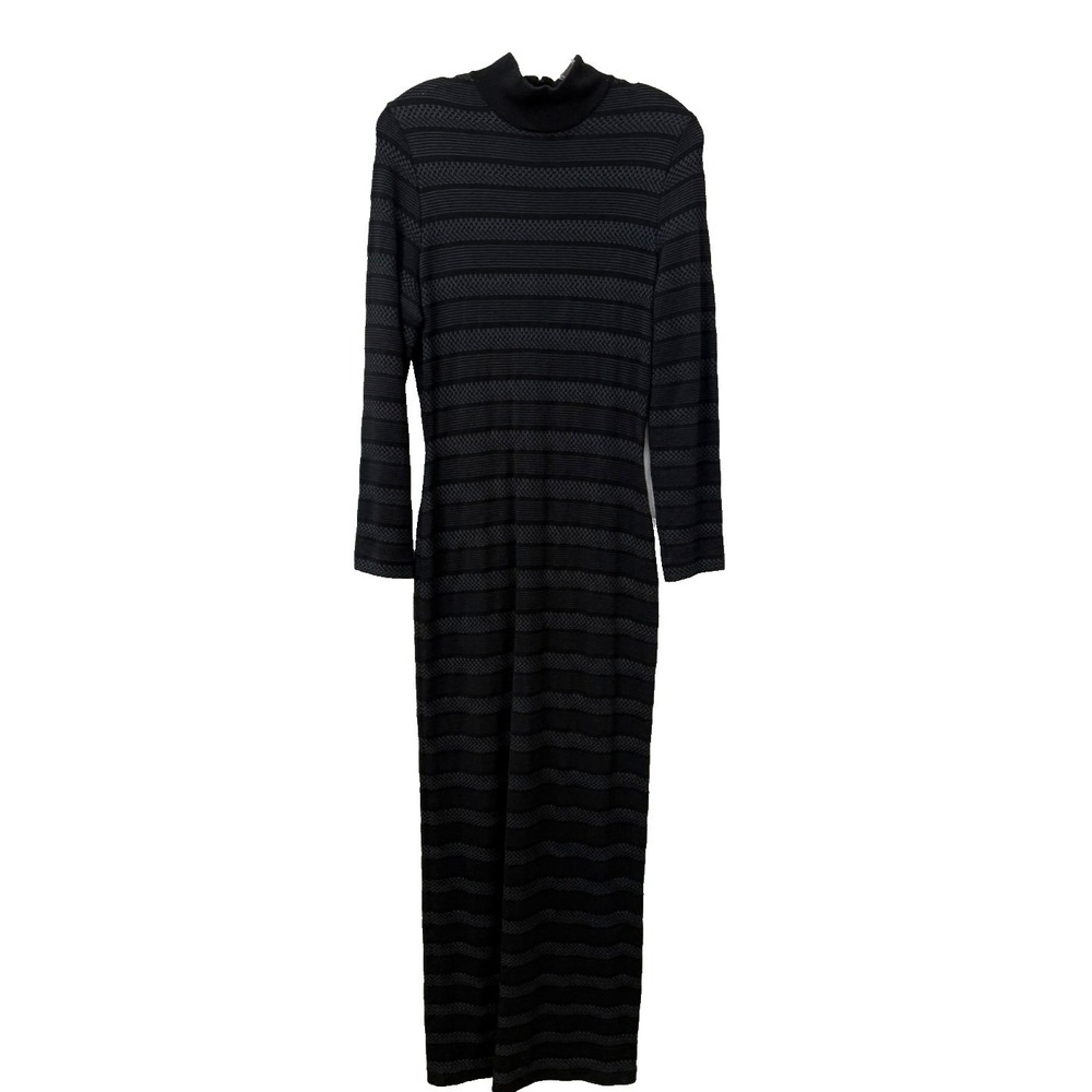 Vintage Griffith & Gray for St. John Black Grey Mock Neck Knit Maxi Dress Size 4